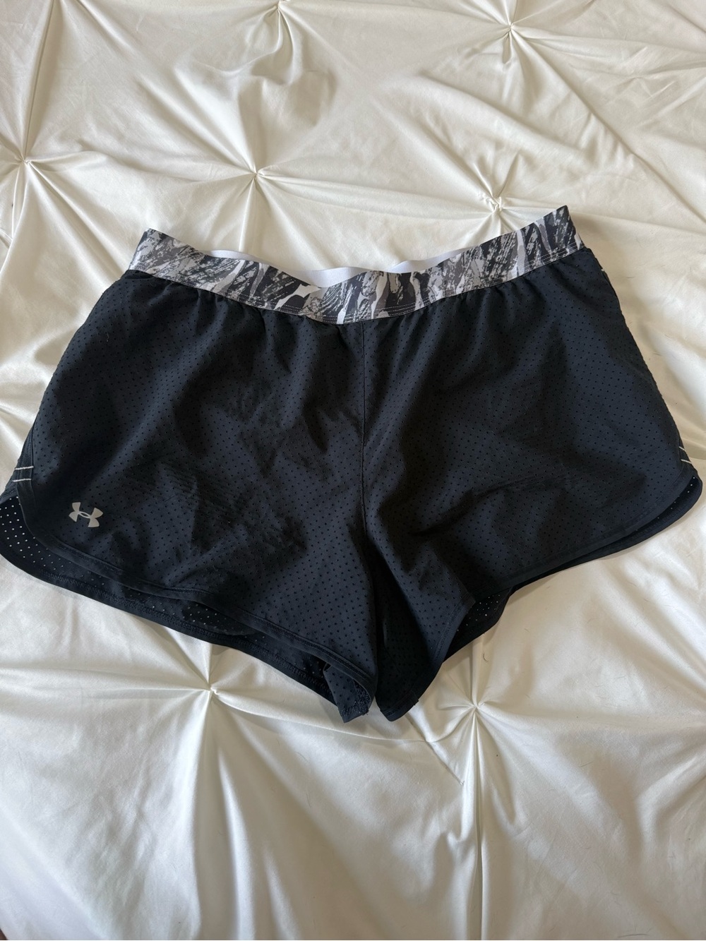 Under Armour Black Athletic Shorts with Gray Printed Waistband